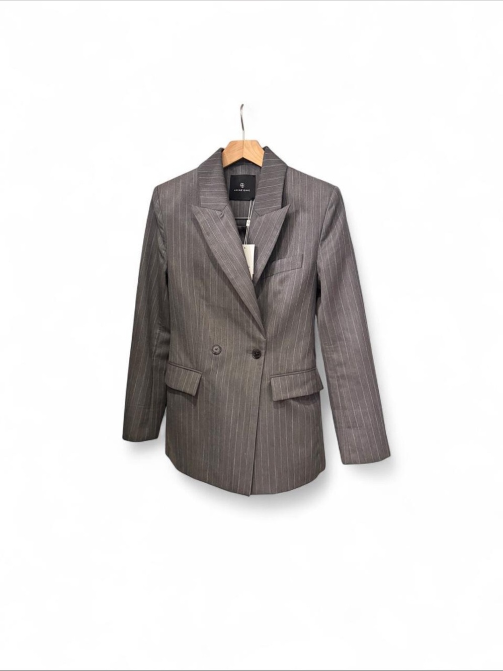 Anine Bing Gray Pinstripe Double-Breasted Blazer
